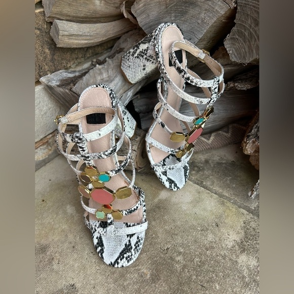 LOUISE ET CIE Leeba embelished heeled sandal python embossed leather Sz-7.5M. I - Picture 3 of 11